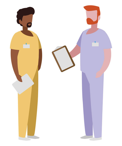 travailleurs en médecine masculine interracial portant des uniformes
 - Vecteur, image