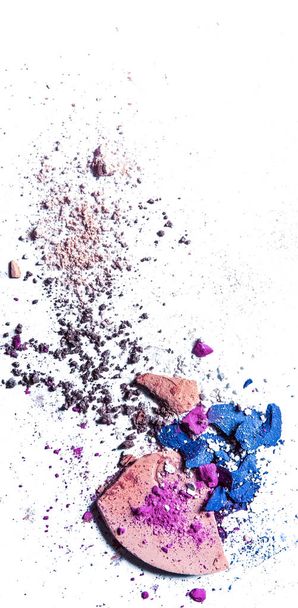 Crushed eyeshadow palette and powder close-up isolated on white  - Photo, Image