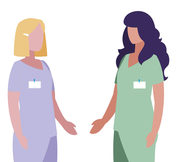 női orvostan dolgozók egységes karakterekkel - Vektor, kép