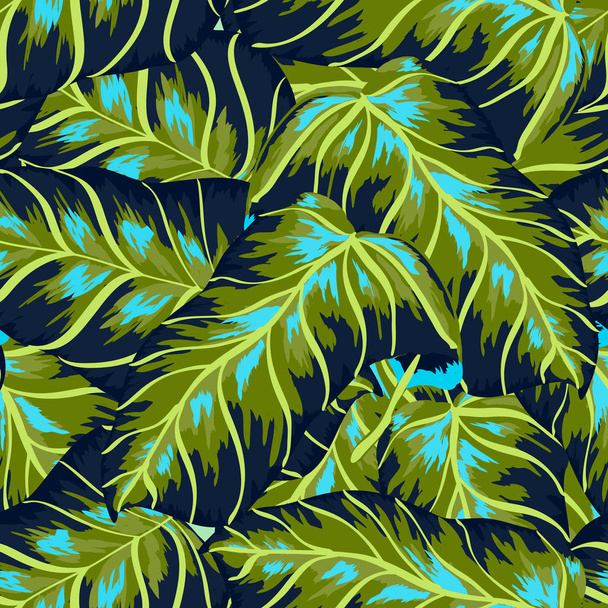 Tropical seamless pattern with palm tree leaves. Background with banana leaves - ベクター画像