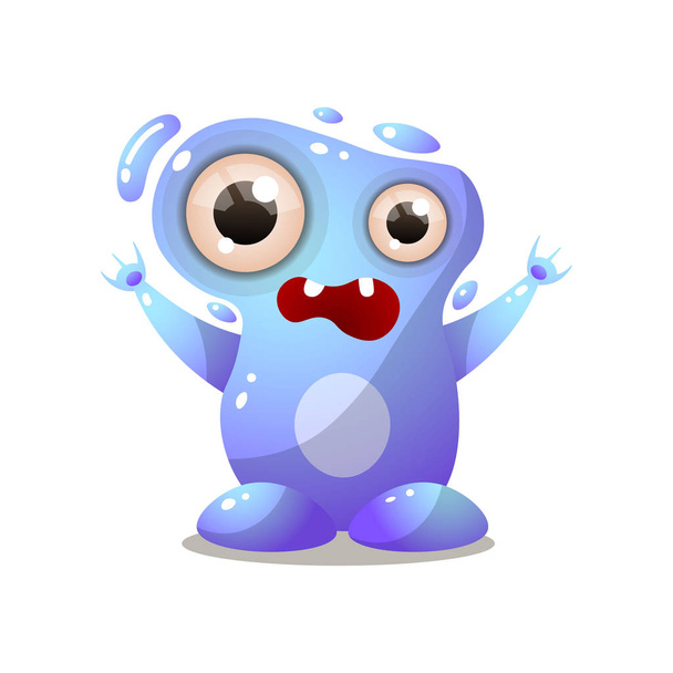 Cute blue water monster with big eyes, hands up - Vector, Image