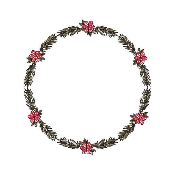 beautiful flower and leafs circular frame - Vector, Image