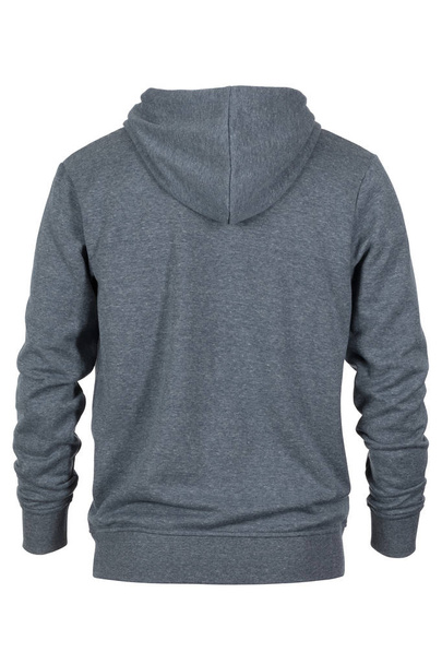 Rückseite graues Sweatshirt mit Kapuze auf weißem Hintergrund  - Foto, Bild
