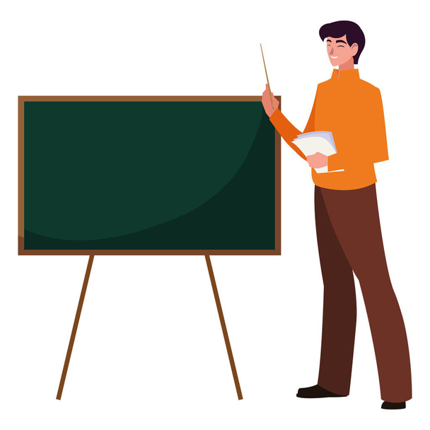 文書と黒板を持つ教師男性 - ベクター画像