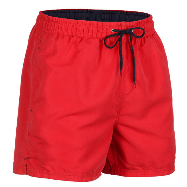 Homens vermelhos shorts para natação isolado no fundo branco
 - Foto, Imagem