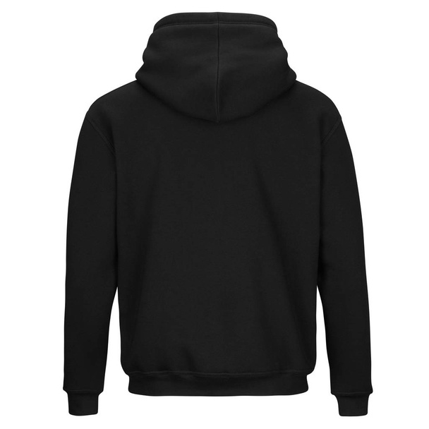 Rückseite schwarzes Sweatshirt mit Kapuze auf weißem Hintergrund  - Foto, Bild
