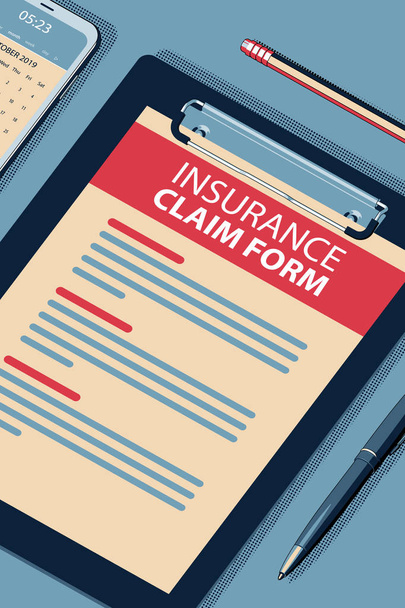 Insurance Claim Form - Vector Halftone Isometric Illustration. - Vector, Image