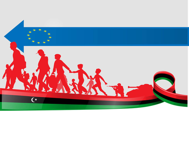 imigration libyan people to europe, vector illustration - Vector, Image