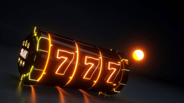 Игровой автомат игорный концепт с неоновым оранжевым светом изолирован на черном фоне
 - Фото, изображение