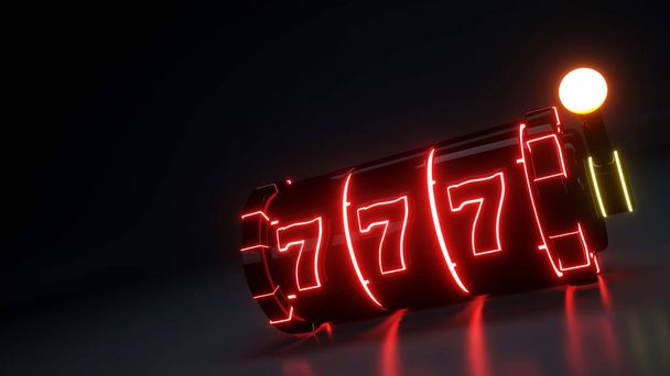 Игровой автомат игорный концепт с неоновыми красными огнями изолированы на черном фоне
 - Фото, изображение