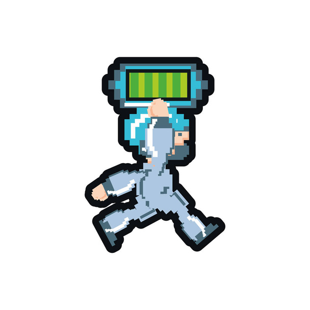 video game avatar with battery pixelated - Vector, Imagen