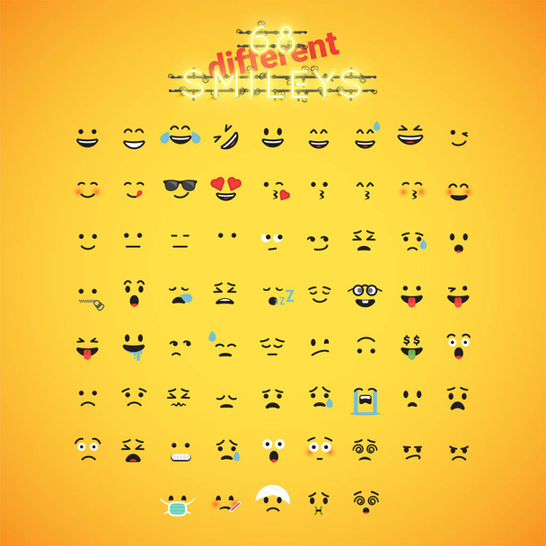 Realistic yellow emoticon set in front of a yellow background, v - Vector, Image