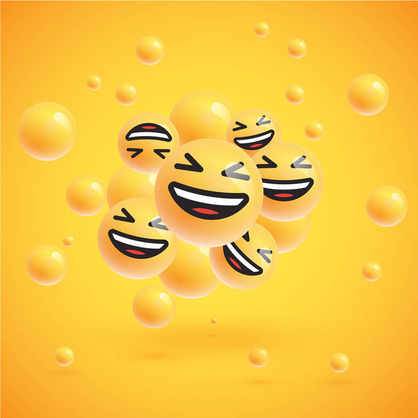 Um alto grupo detalhado de emoticons em um fundo amarelo, vecto
 - Vetor, Imagem