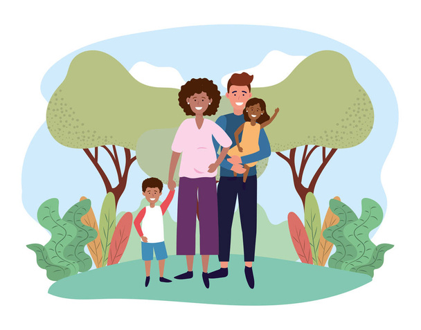 happy man and woman couple with their kids - Vector, Image