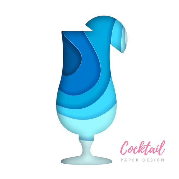 Cocktail tequila sunrise silhouette. Cut out paper art style design - Vector, imagen