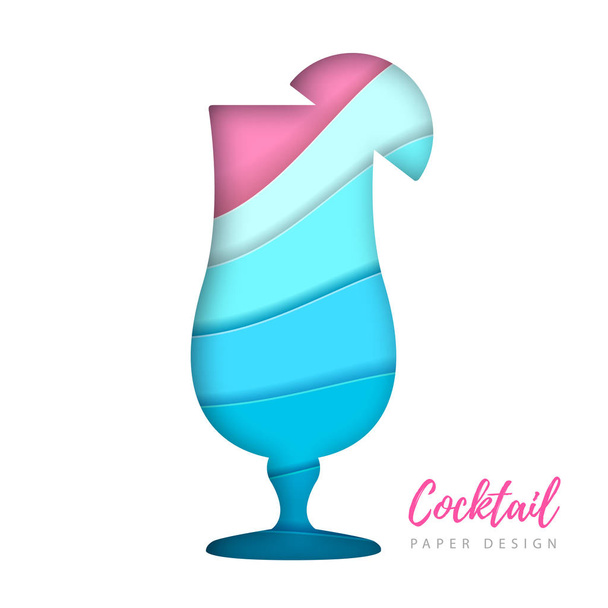 Cocktail tequila sunrise silhouette. Cut out paper art style design - ベクター画像