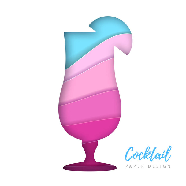 Cocktail tequila sunrise silhouette. Cut out paper art style design - Vektor, Bild