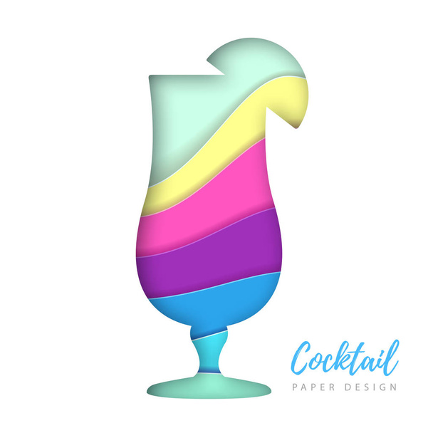 Cocktail tequila sunrise silhouette. Cut out paper art style design - Vektor, obrázek
