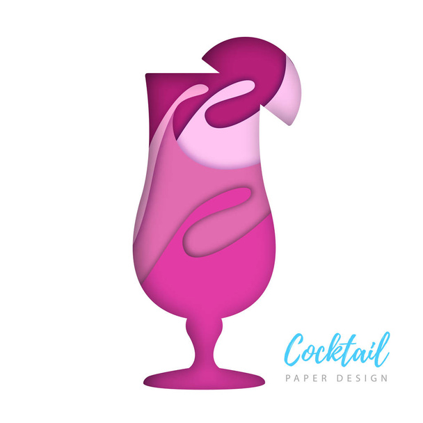 Cocktail tequila sunrise silhouette. Cut out paper art style design - Vector, Imagen