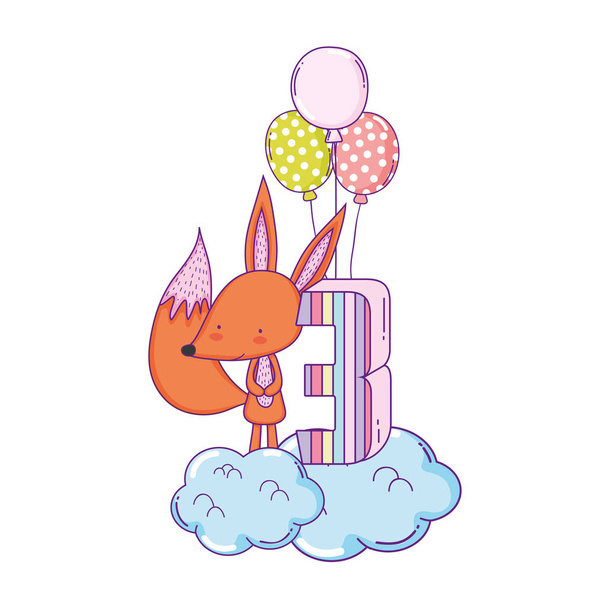 mignon et petit renard avec ballons hélium
 - Vecteur, image