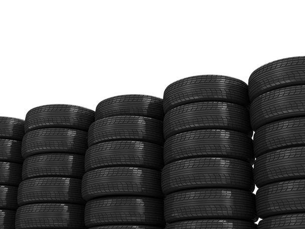 Stack of Car Tires isolated on white background with place for your text - Фото, изображение
