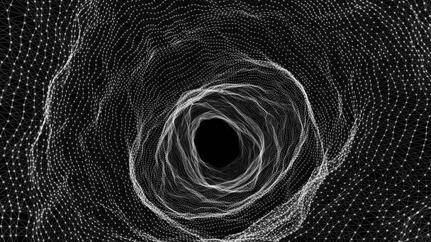 Abstract 3d portal. Tunnel or wormhole. 3D tunnel grid. Wireframe 3D surface tunnel. 3d rendering. - Photo, Image