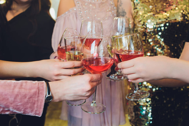 Champagne glasses in hands of people at party. - Photo, Image