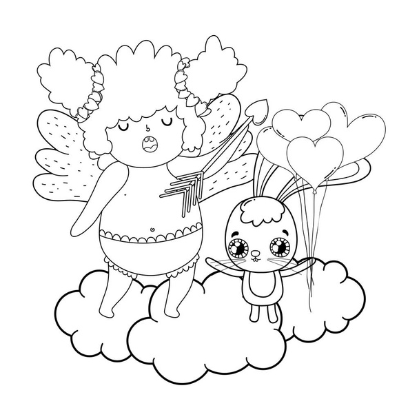 mignonne Cupidon chubby fille avec lapin
 - Vecteur, image