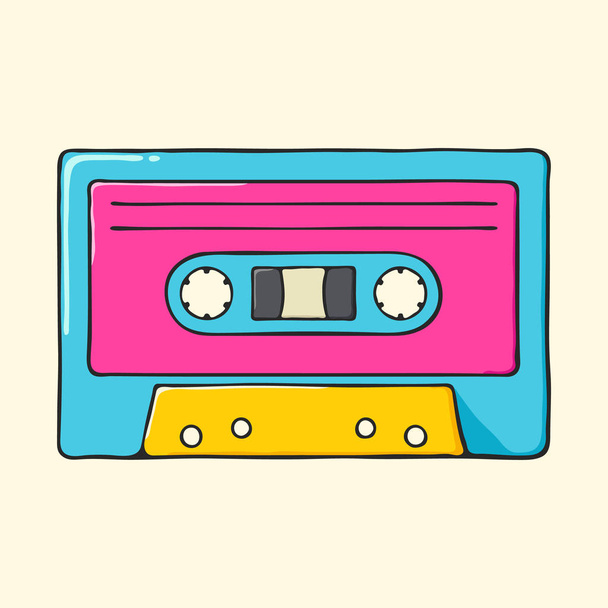 Retro audio cassette hand drawn pop art style illustration. - Vektör, Görsel