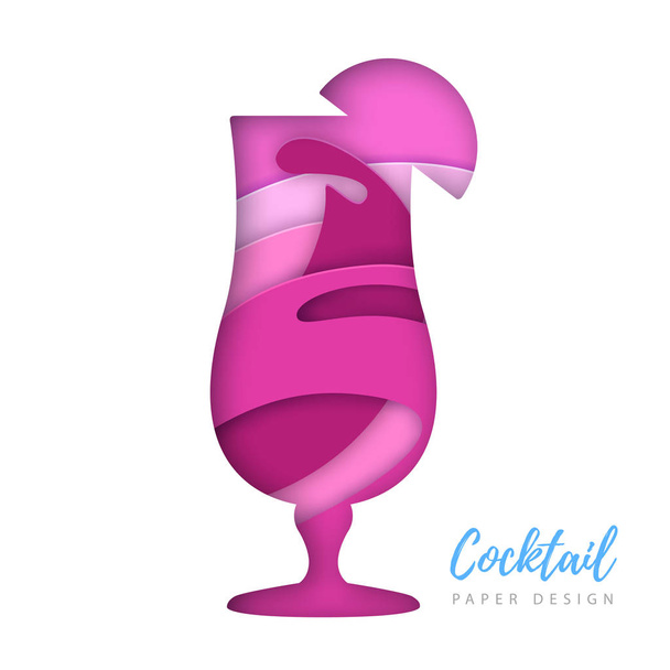 Cocktail tequila sunrise silhouette. Cut out paper art style design - Vector, imagen