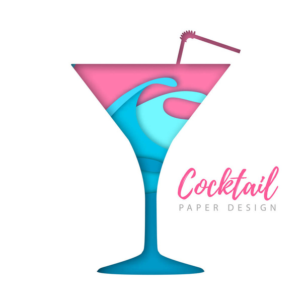 Cocktail cosmopolitan silhouette. Cut out paper art style design - Vetor, Imagem