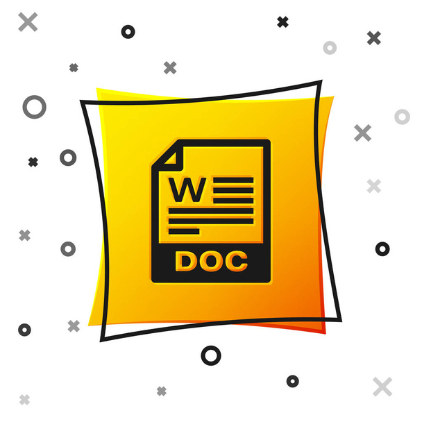 Icono de documento de archivo DOC negro. Descargar icono del botón doc aislado sobre fondo blanco. símbolo de extensión de archivo DOC. Botón cuadrado amarillo. Ilustración vectorial
 - Vector, imagen