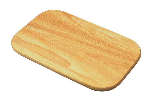 Placa de corte de madeira para alimentos isolados em branco
 - Foto, Imagem