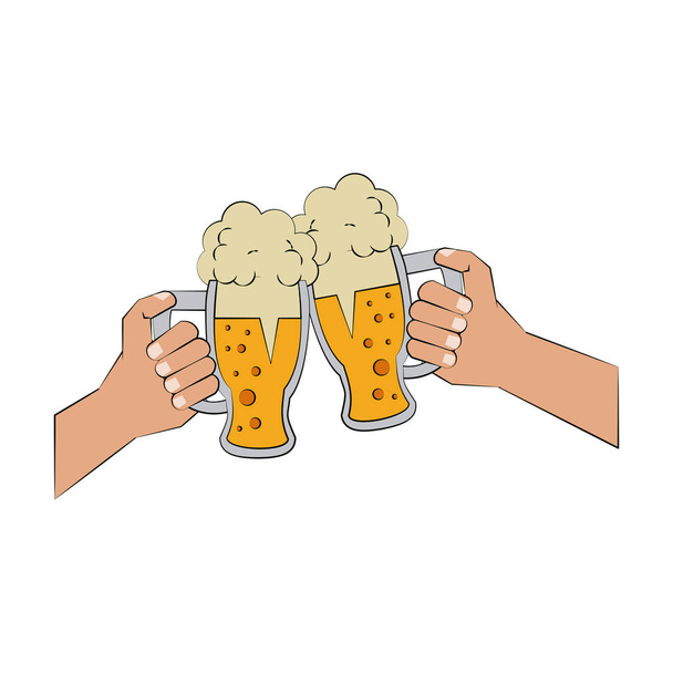 Χέρια που κρατούν κύπελλα μπύρας - Διάνυσμα, εικόνα