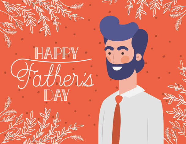 Happy Fathers Day Card met papa en Leafs plant decoratie - Vector, afbeelding
