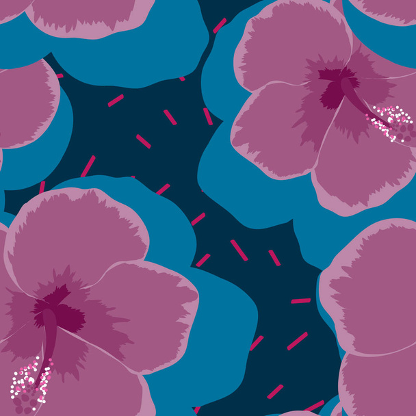 Exotic seamless pattern with tropical flowers. Hibiscus flower. Floral background with exotic flowers. - Wektor, obraz