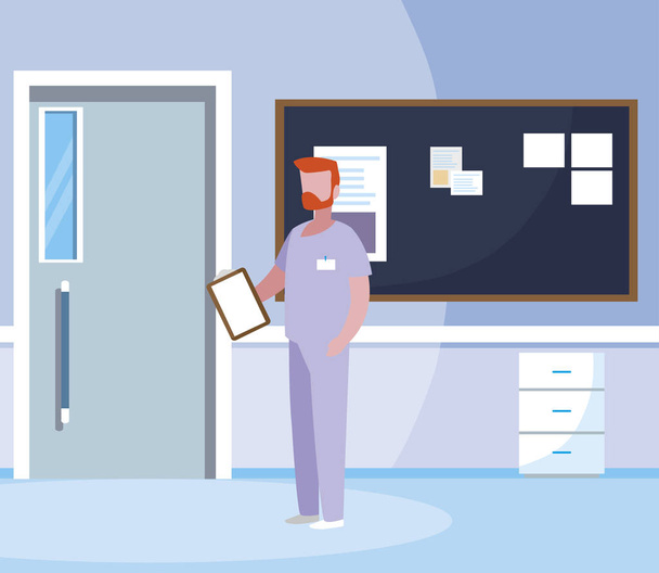медицинский работник в форме в больничном коридоре
 - Вектор,изображение
