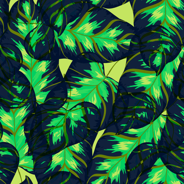 Tropical seamless pattern with palm tree leaves. Background with banana leaves - Διάνυσμα, εικόνα