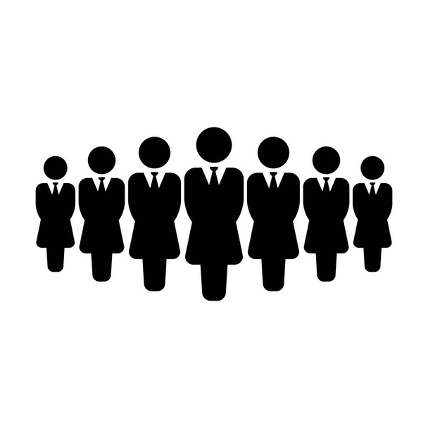 Leader ikon vektor női személyek csoportja szimbólum avatar üzleti menedzsment csapat lapos színű karakterjel piktogram illusztráció - Vektor, kép