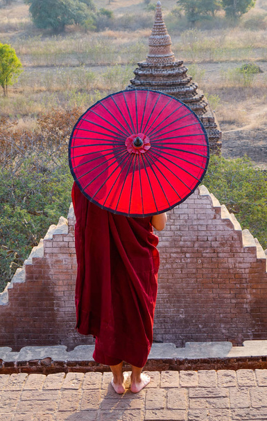 A monk at ancient temple in Bagan, Myanmar  - Photo, Image