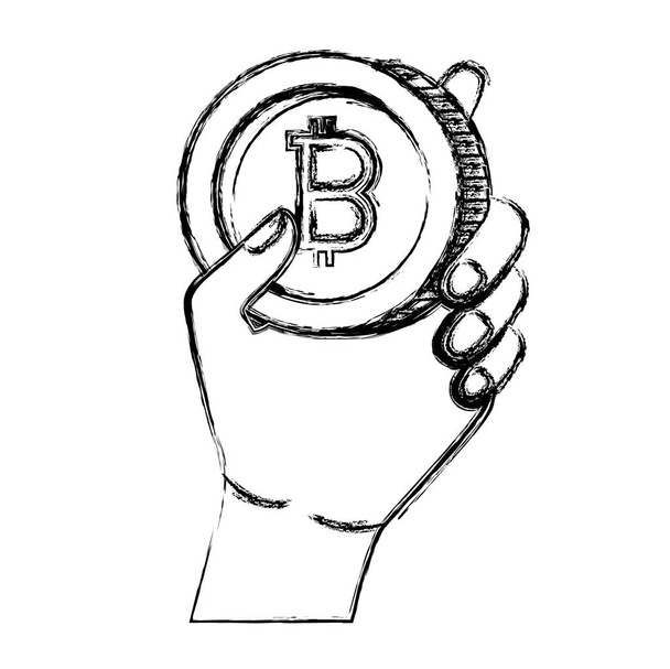 ビットコイン商取引技術を持つ手 - ベクター画像