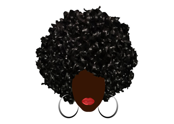 pelo afro rizado, mujeres africanas retrato, cara femenina de piel oscura con pelo rizado afro, pendientes étnicos tradicionales y labios rojos sexy, concepto de estilo de pelo, vector aislado o fondo blanco
  - Vector, imagen