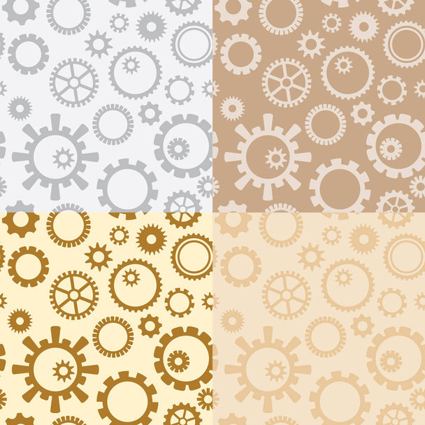 light brown and gray vector seamless patterns with gears - industrial seamless backgrounds - Vector, Image