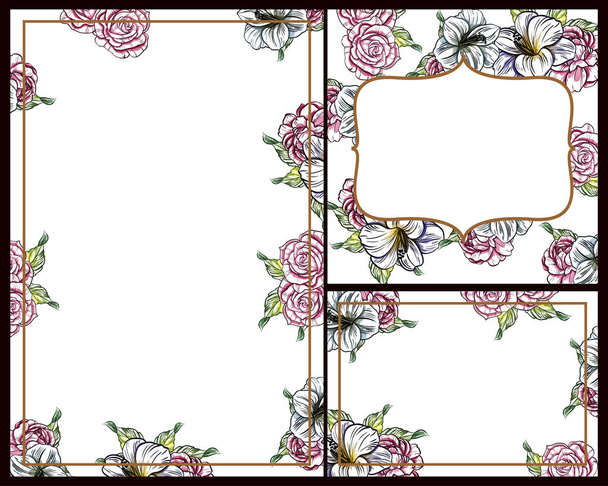 vector illustration of colourful invitation card, vintage style flowers pattern - Vektor, Bild