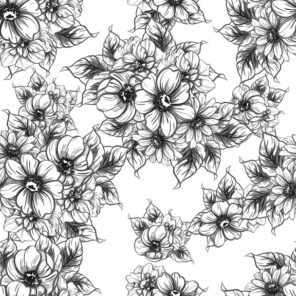 vector illustration of vintage flowers pattern background - Vektor, kép