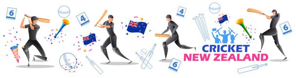 Csapat batsman és Bowler a Team Új-Zéland játék krikett bajnoki sport - Vektor, kép