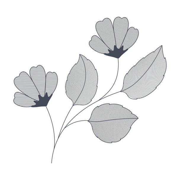 квіти з гілками і листям ізольовані значок
 - Вектор, зображення