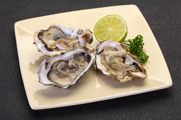 Frische Austern mit Limette und Petersilie - Foto, Bild
