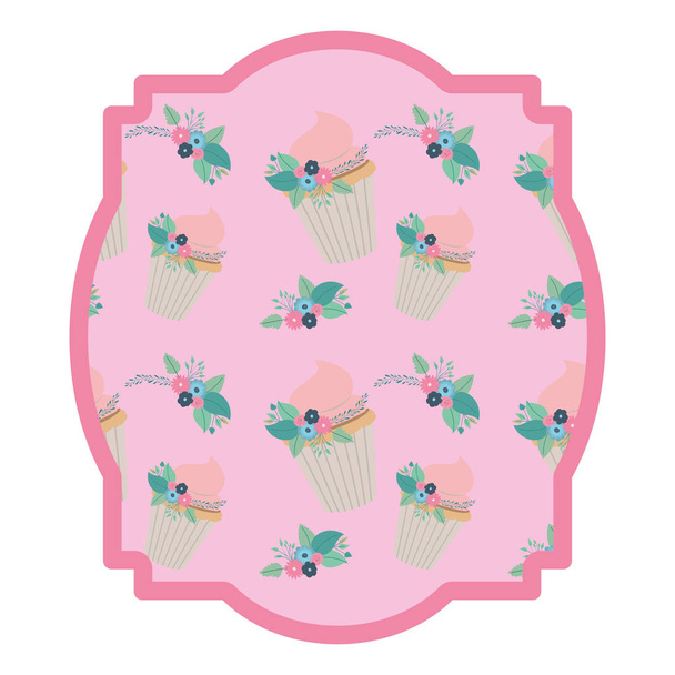 elegant frame with flowers and cupcake pattern - Вектор,изображение