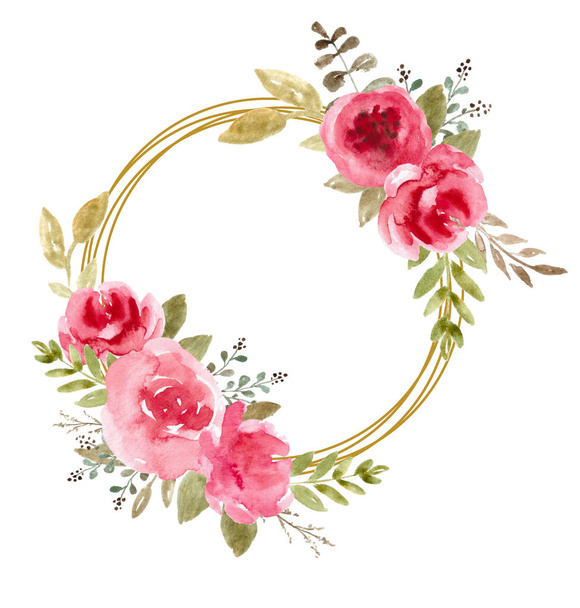 Floral Frame, Watercolor Wedding Decor. Flower wreath, Template with leaves for invitations and cards. - Φωτογραφία, εικόνα